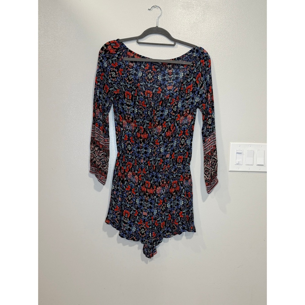 American Eagle Outfitters Floral Long Sleeve Romper Navy Blue Boho Small